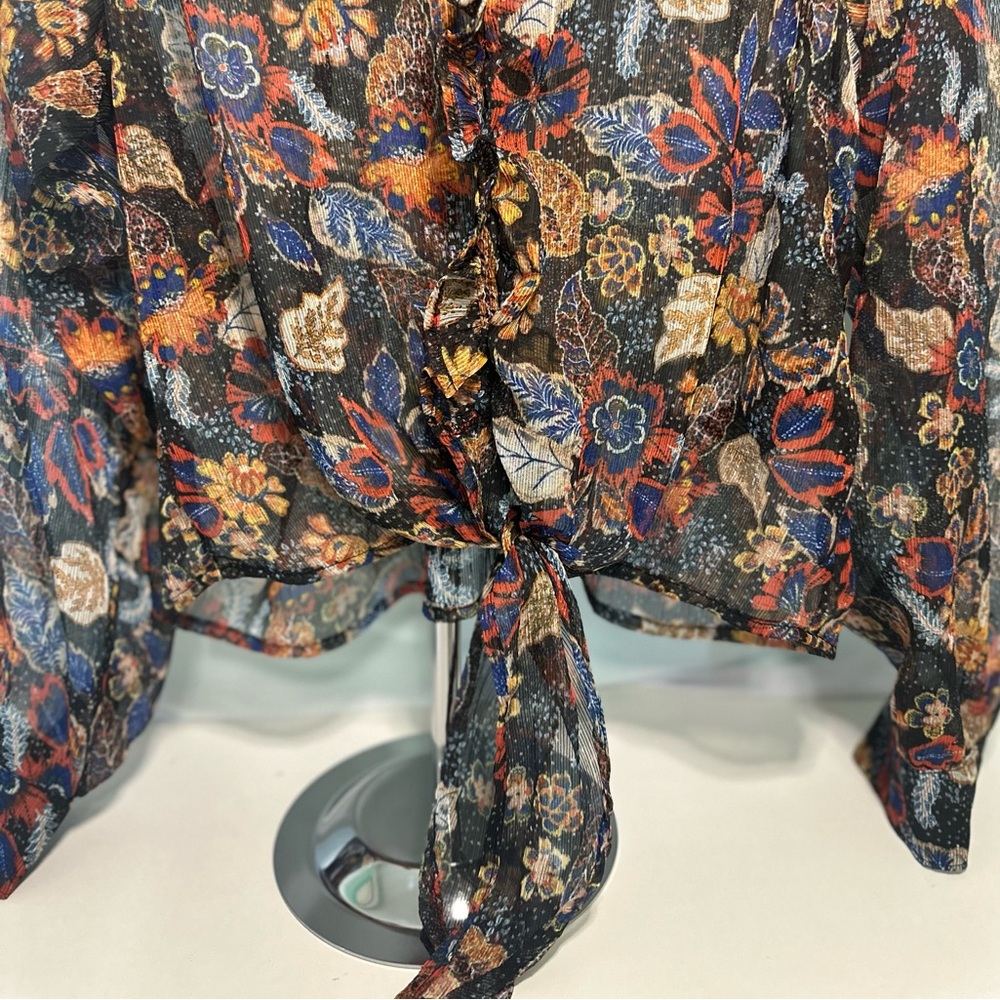 Dear John Sheer Floral Women's Top - Black and Orange - Picture 3 of 5